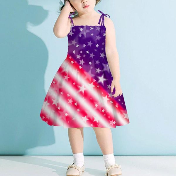 

girl's dresses summer toddler baby girls dress us flag independence day july fourth princess spaghetti strap party vestidos 1-6y, Red;yellow