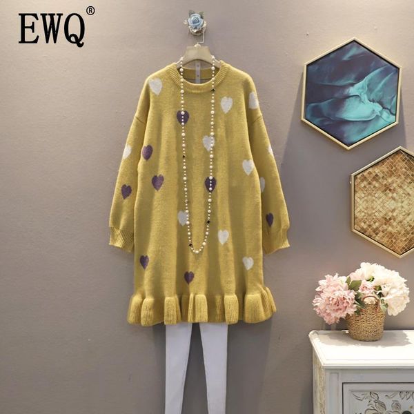 

casual dresses [ewq] 2021 spring autumn full sleeve round collar large size loose wild women's fashion love print thick sweater dress t, Black;gray