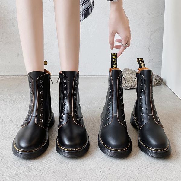 

boots star same style non-lace 8-hole female 2021 autumn zipper british handsome locomotive short, Black