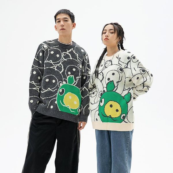 

men's sweaters tide brand retro cartoon full print sweater, White;black