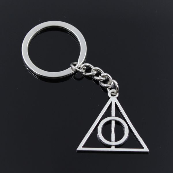 

new fashion men 30mm keychain diy metal holder chain vintage deathly hallows 32x31mm silver color pendant gift