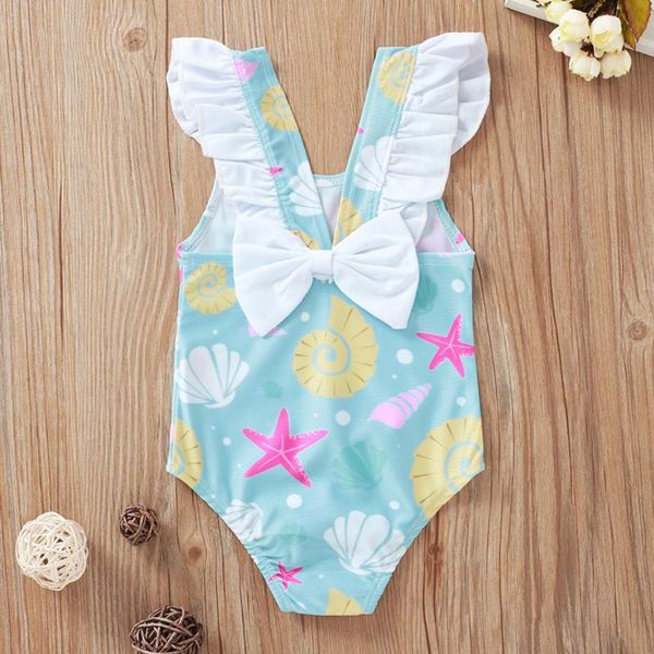 

one-pieces cartoon shell starfish kids girl swimsuit baby swimwear beach bathing suits children toddler one piece ruffle, Black