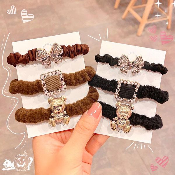 

hair accessories ruoshui woman vintage bear ties girls bowknot rope scrunchies suqare elastic hairband headwear