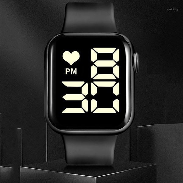 

wristwatches touch led electronic digital watches children student square swimming waterproof wristband watch for women bracelet, Slivery;brown