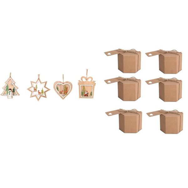 

pcs christmas wooden pendant hanging ornaments & 50 kraft paper candy box gift wrap