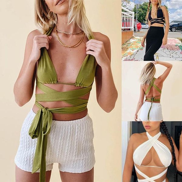 

women's t-shirt pure cotton tube lace-up wrapped chest halter, White