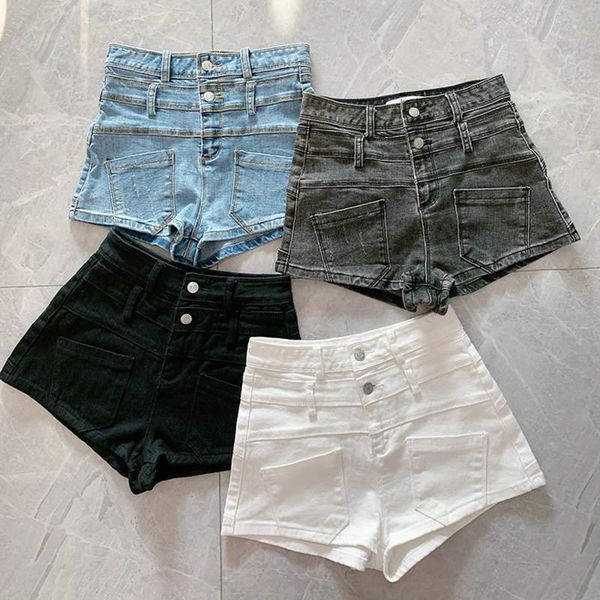 

women's shorts stretch high waist denim women wide leg summer casual mini short femme pants white for c6230, White;black
