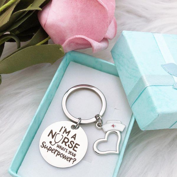 

thanksgiving nurse keychain stainless steel i'm a nurse... superpower, Slivery;golden