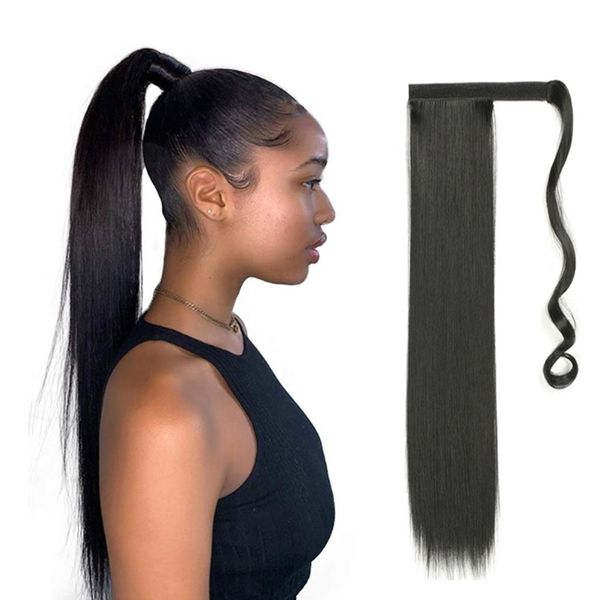 

22-inch synthetic fake hair ponytail extension straight kinky curly extensions pony tail blonde wzg hp1872, Black