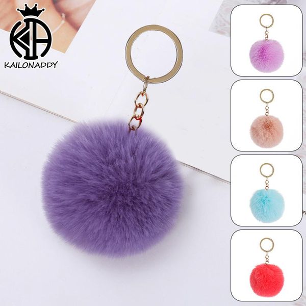 

keychains for friend car bag key ring fluffy lovely 8cm chain fur ball pom keychain pompom artificial animal, Silver