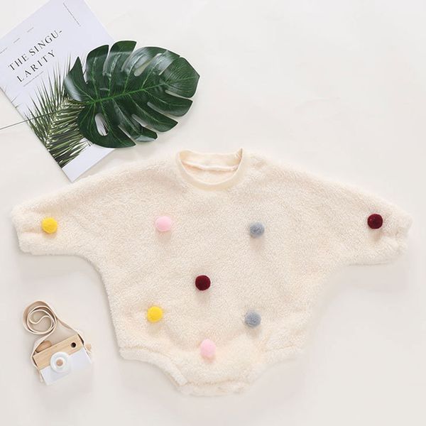 

autumn winter infant baby girls cute clothing kids girl long sleeve thicken rompers clothes, White