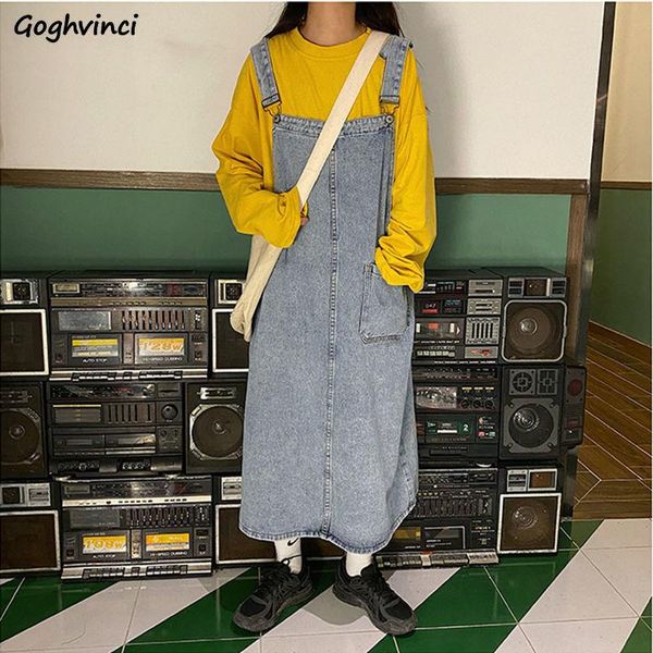 

casual dresses sleeveless dress women summer denim soft spaghetti strap lovely streetwear chic loose ankle-length all-match korean style, Black;gray