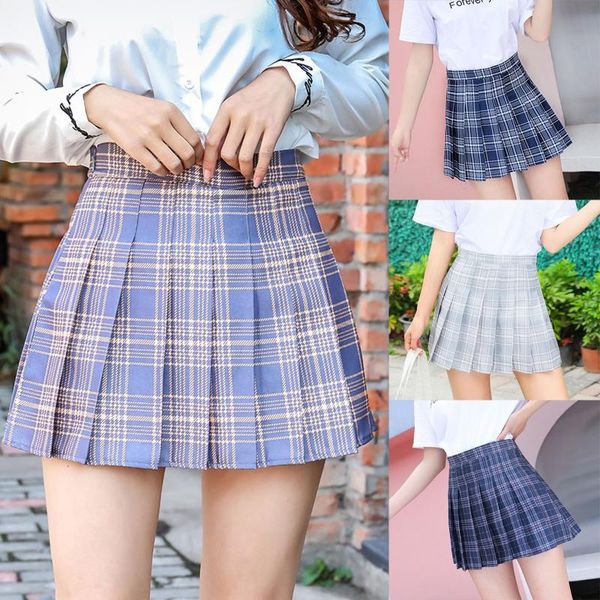 

skirts pleated skirt 2021 summer korean high waist gothic cute mini plaid women uniform students clothes, Black