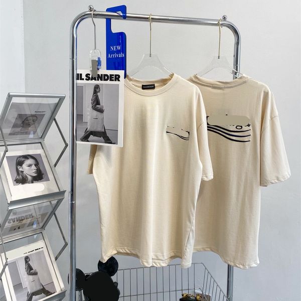 

design clothing summer new apricot beige t-shirt wave coke back large black letter embroidery, White