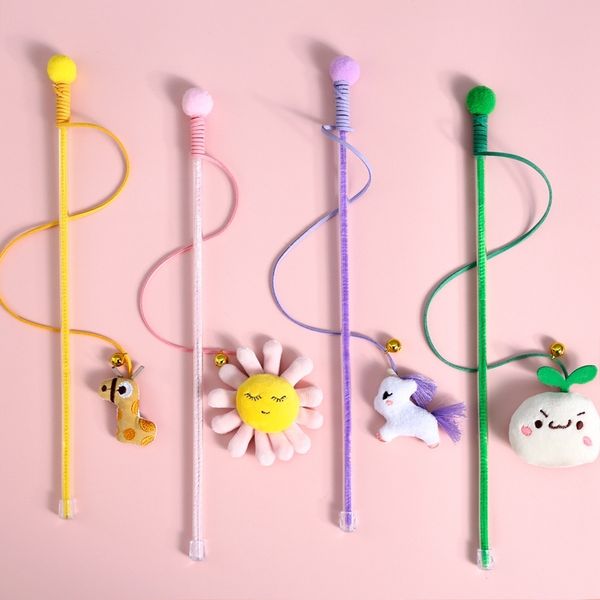 

cat cartoon plush bell funny cat stick unicorn sunflower bean sprout pet interactive vocal toy
