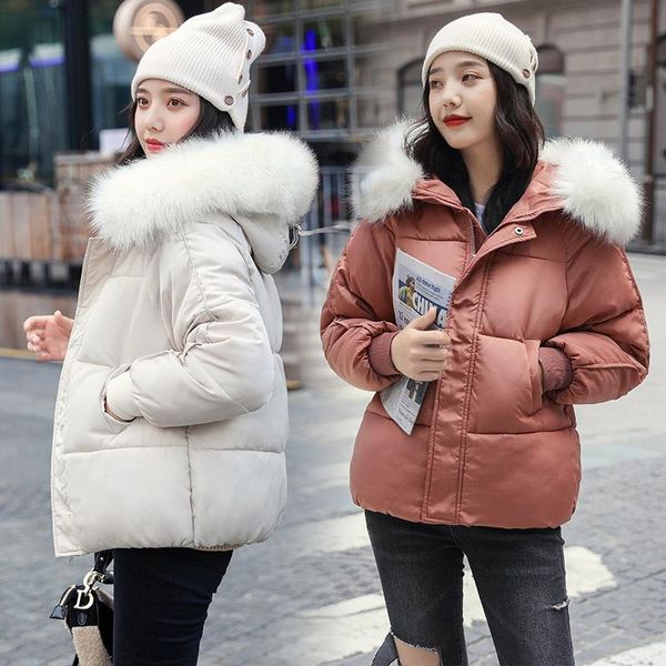 

women's down & parkas big fur collar hooded padded jacket winter korean style casual bread coats female student thickened warm, Black