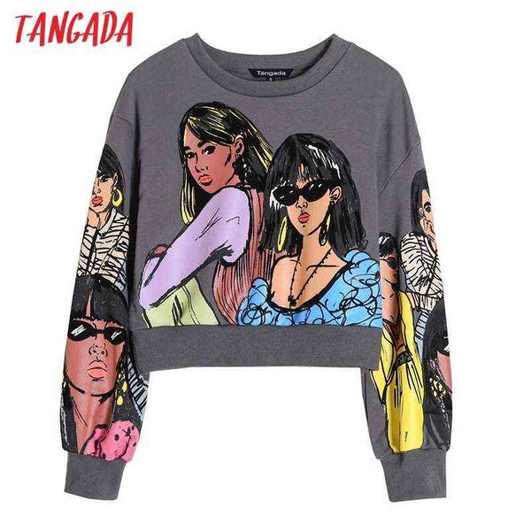 

tangada women charater print crop sweatshirts oversize long sleeve loose pullovers female 4h09 211108, Black