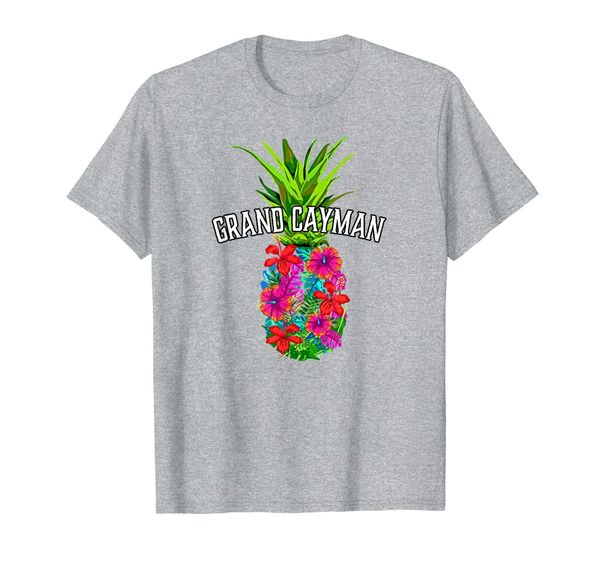 

grand cayman tropical pineapple flower vacation product t-shirt, White;black