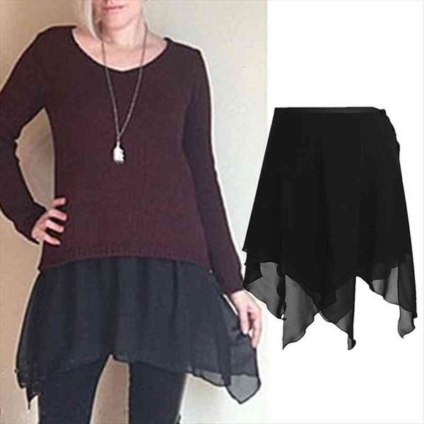 

irregular chiffon extender a-line womens skirt half extended shirt, Black