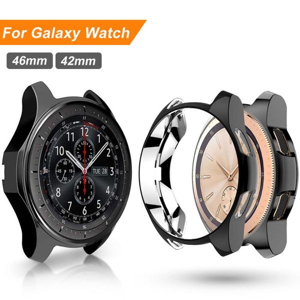

watch bands 42/46mm case for samsung galaxy 42mm 46mm cover bumper frame soft tpu plated protector men/women accessories, Black;brown