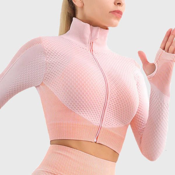 

yoga open navel zipper cardigan coat sports tight's running fitns suit, Gray