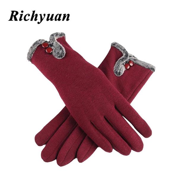 

fingerless gloves 2021 fashion winter elegant female women warm cashmere full finger leather bow touch screen, Blue;gray