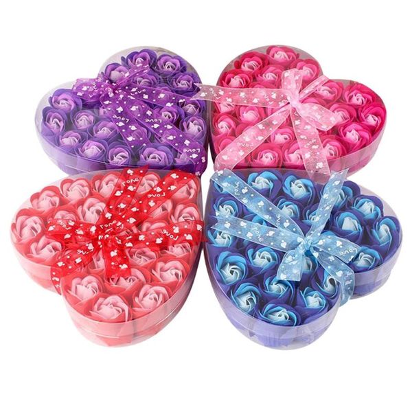 

24pcs scented rose flower petal bath body soap wedding party gift red pink blue purple paper fancy artificial fake decorative flowers & wrea