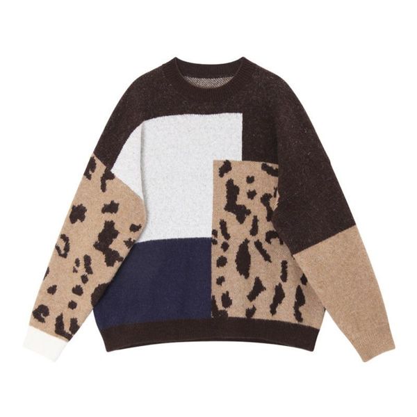 

women's sweaters yocalor 2021 spring leopard pullovers sweater women long sleeve wild ladies fashion casual round collar, White;black