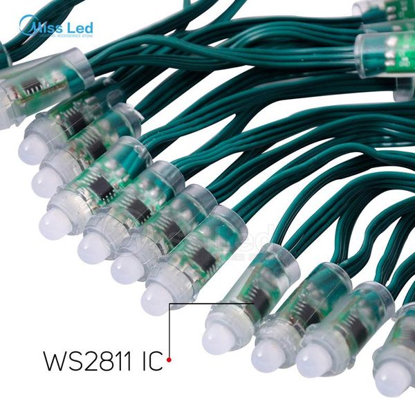 wholesale 100pcs 12mm ws2811 led pixel module green wire, 2811 ic , waterproof ip68 rgb dream color addressable ,dc5v input modules