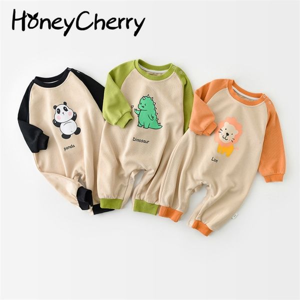 

spring baby cartoon print romper long-sleeved jumpsuit girl clothes 210702, Blue