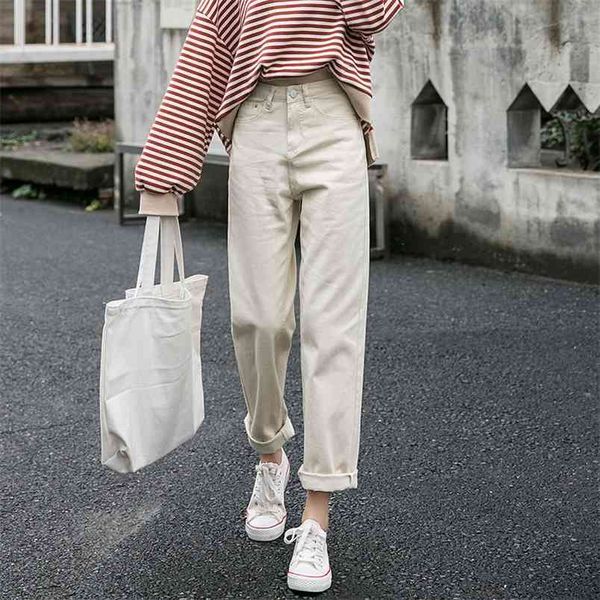 

spring korea fashion women high waist black loose jeans all-matched casual cotton denim harem pants plus size s861 210512, Blue