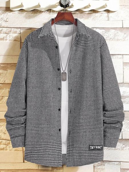 

men houndstooth letter patched detail shirt without tee v0u9#, White;black