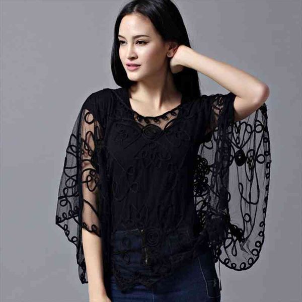 

Half Sleeve Summer Ladies White Black Blusas Women Chiffon Lace Tops Blouse Hollow Out Women Shirt Feminine Clothing 803j