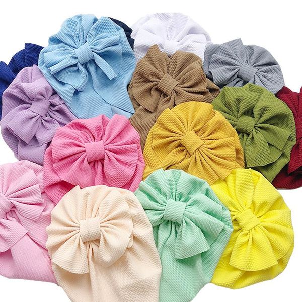 

caps & hats big bow knot baby girl hat born pography props solid color turban head wraps kids bonnet beanie, Yellow