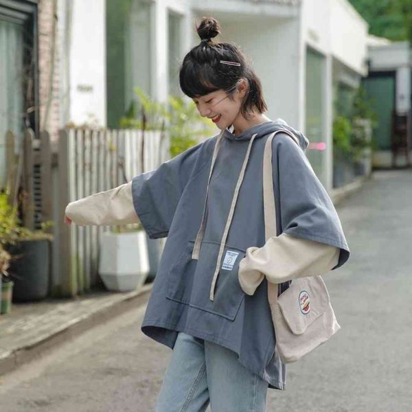 

two fashion hooded splicing long sleeved for female students in spring and autumn, Black