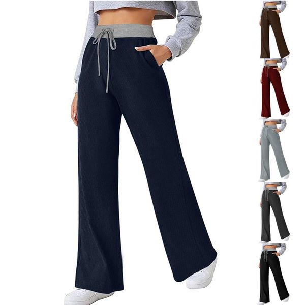 

women's leggings women pants casual drawstring elastic waist wide legs sweatpants calÃ§a feminina winter clothes pantalon femme, Black