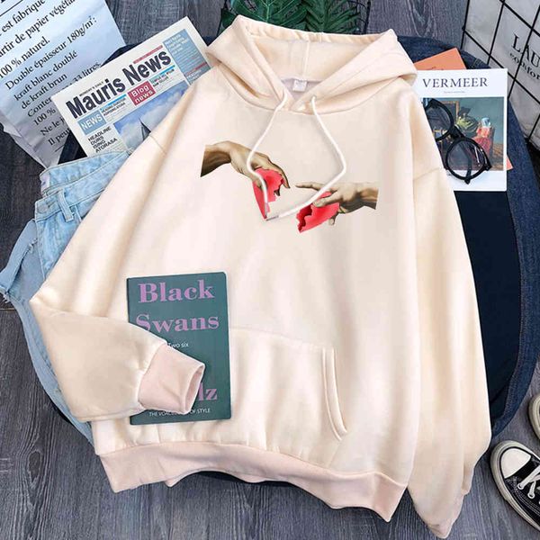 

michelangelo palm print loose pocket wool pullover men's cartoon punk hip hop hoodie, Black
