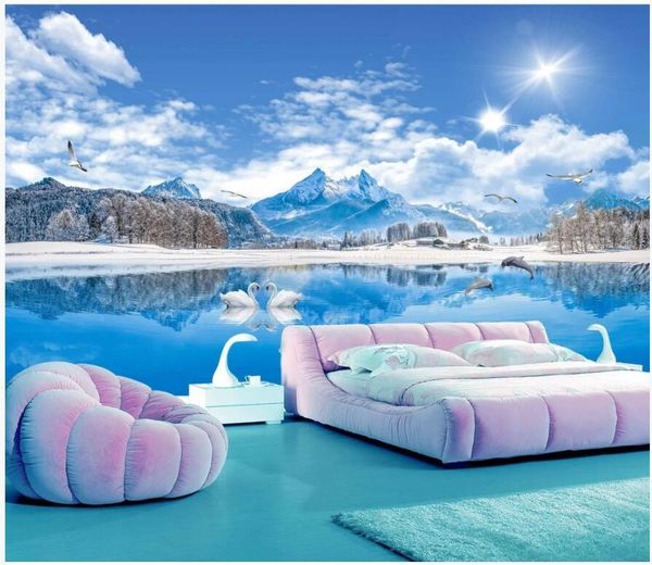 

wallpapers custom po 3d wallpaper hd swan lake beautiful scenery snow mountain room home decor wall murals for walls 3 d
