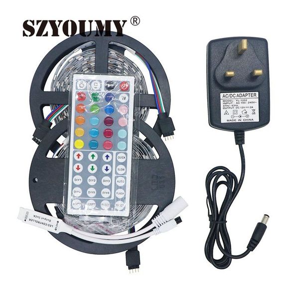 

strips szyoumy smd rgb led strip light 10m 5m 30led/m flexible tape mini controller dc 12v 2a adapter full set dhl