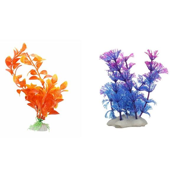 Decorações laranja planta artificial plástico aquário decoração 11 cm de água azul roxo