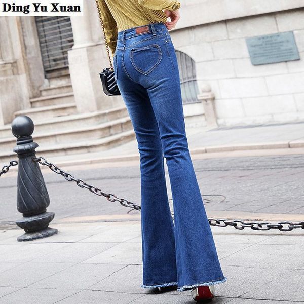 

women's jeans flare women skinny pants high waisted boot cut for black stretch bell bottom wide leg vintage denim trousers, Blue
