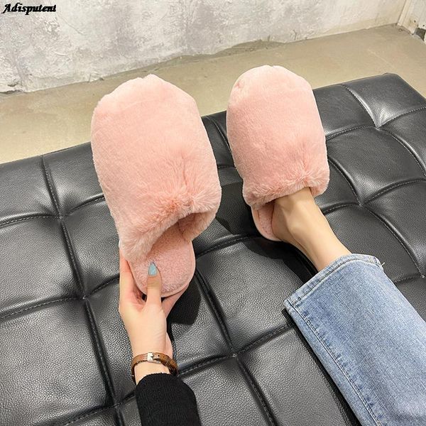 

slippers women cotton indoor non-slip slide comfortable footwear winter flat bottom casual furry soft insole home shoes, Black