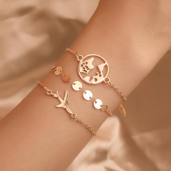 

charm bracelets round shape and bird bangles animal chain link bracelet female stainless steel for women accessories, Golden;silver
