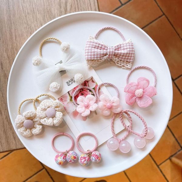 

hair accessories sweet and cute bowknot children's rope candy color girl selastic bands wild ponytail rubber band, Slivery;white