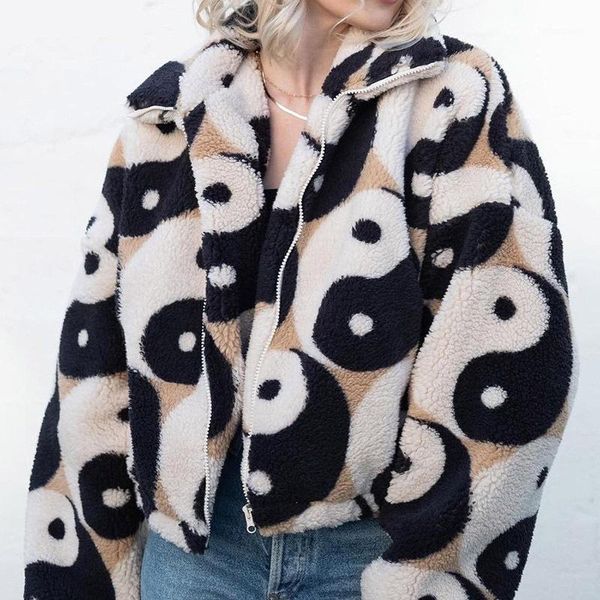 

women's jackets seasons winte print teddy coats high street vintage faux fur women zip up lantern sleeve parkas casual clothes asco8403, Black;brown