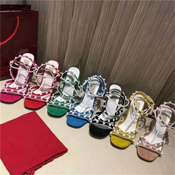 

2022 designer high heel sandals fashion designer women outdoor shoe lace-up sandals gift for girl friend reception prom color rivets casual, Black
