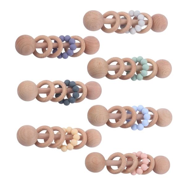 

baby molar teether bracelet toy natural wooden silicone soothers toys for infant practice chew teething