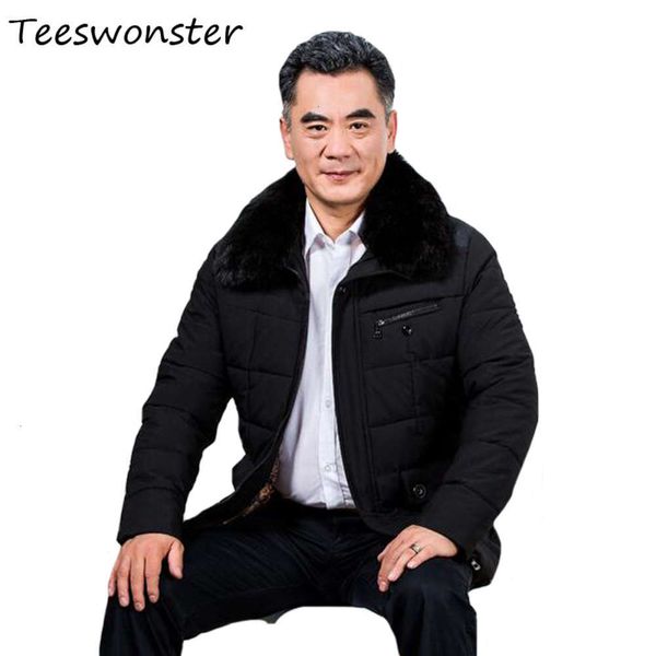 

men's & parkas mens zipper style plaid cotton hooded parka down padded printing inside jacket man winter detachable fur collar jackets, Black