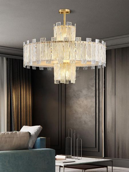 

pendant lamps all copper light luxury chandelier modern minimalist atmosphere high-end villa duplex building living room large