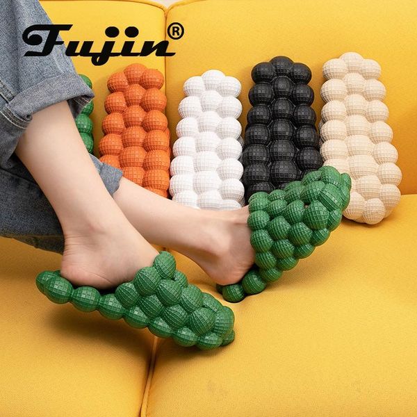 

slippers fujin women's summer cool bubble shoes fashion slides breathable 2021 home massage foot bed men, Black